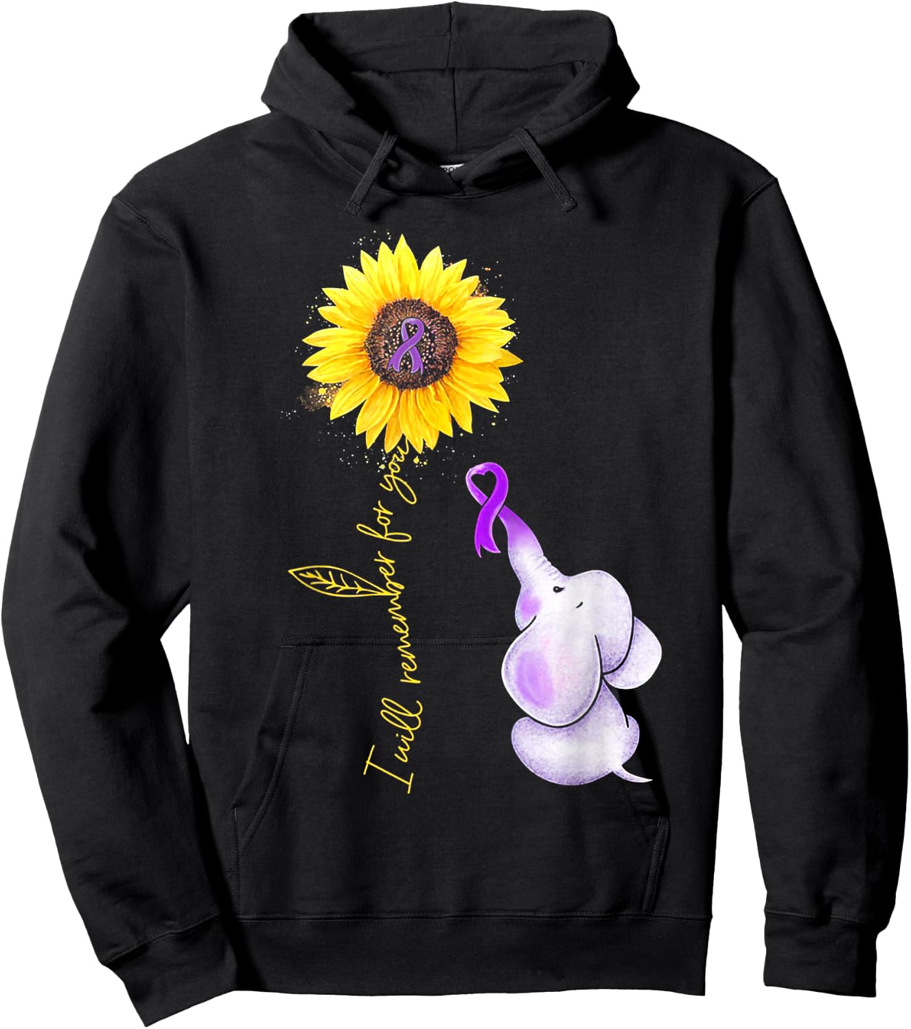 Elephant I Will Remember For You Sunflower Alzheimer Hoodie - Hoodie | Black