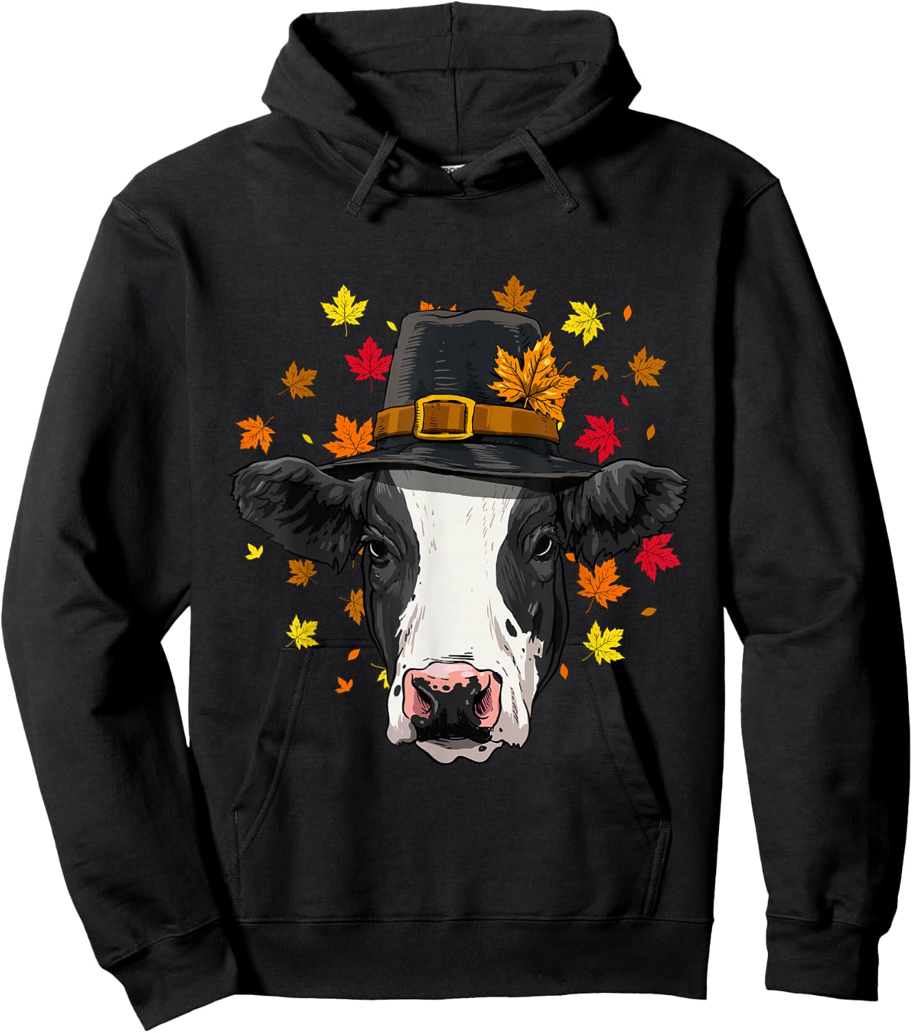 Thanksgiving Cow Pilgrim Costume Men Women Hoodie - Hoodie | Black