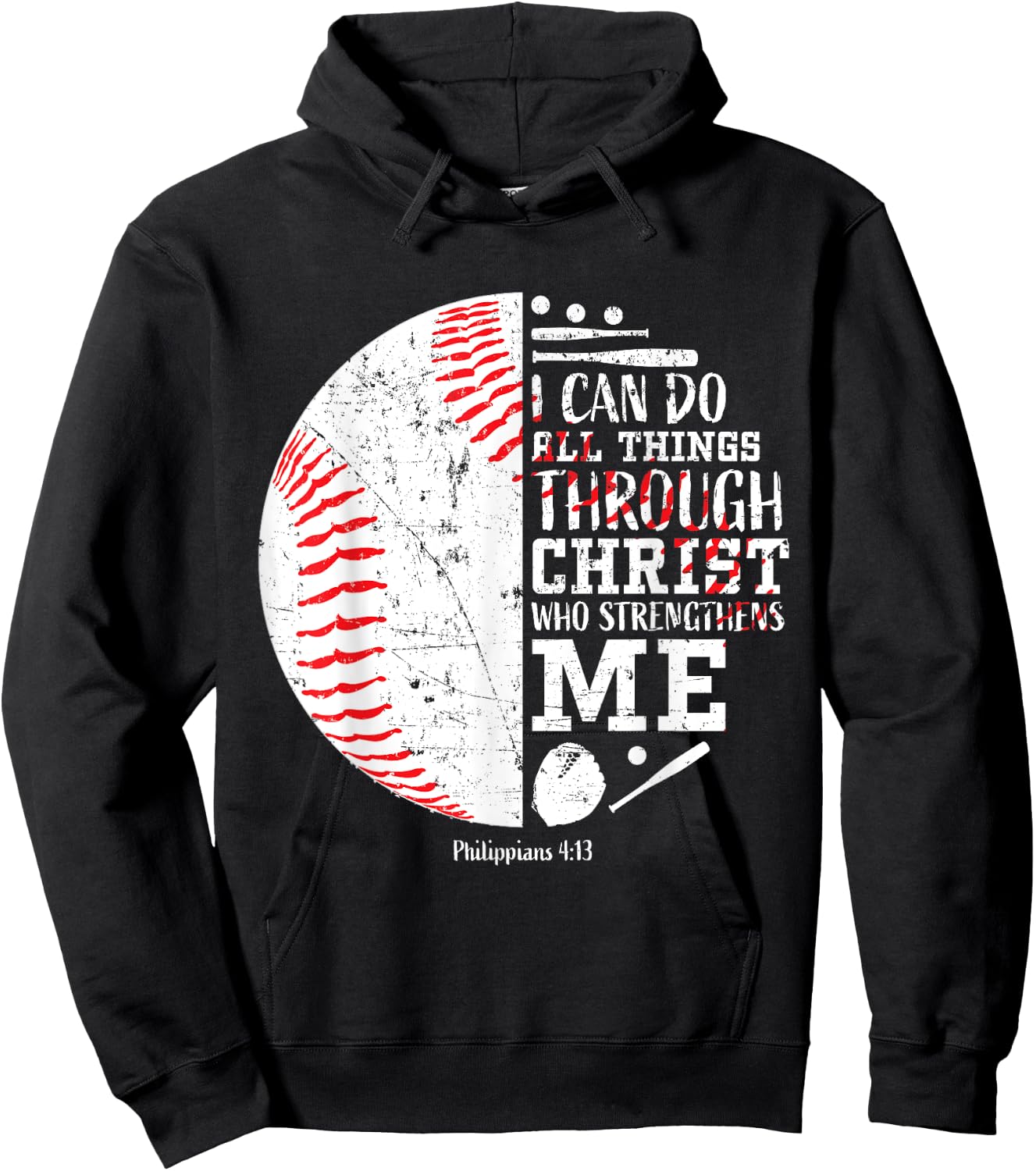 Christian Baseball Philippians 4:13 I Can Do All Things Hoodie - Hoodie | Black
