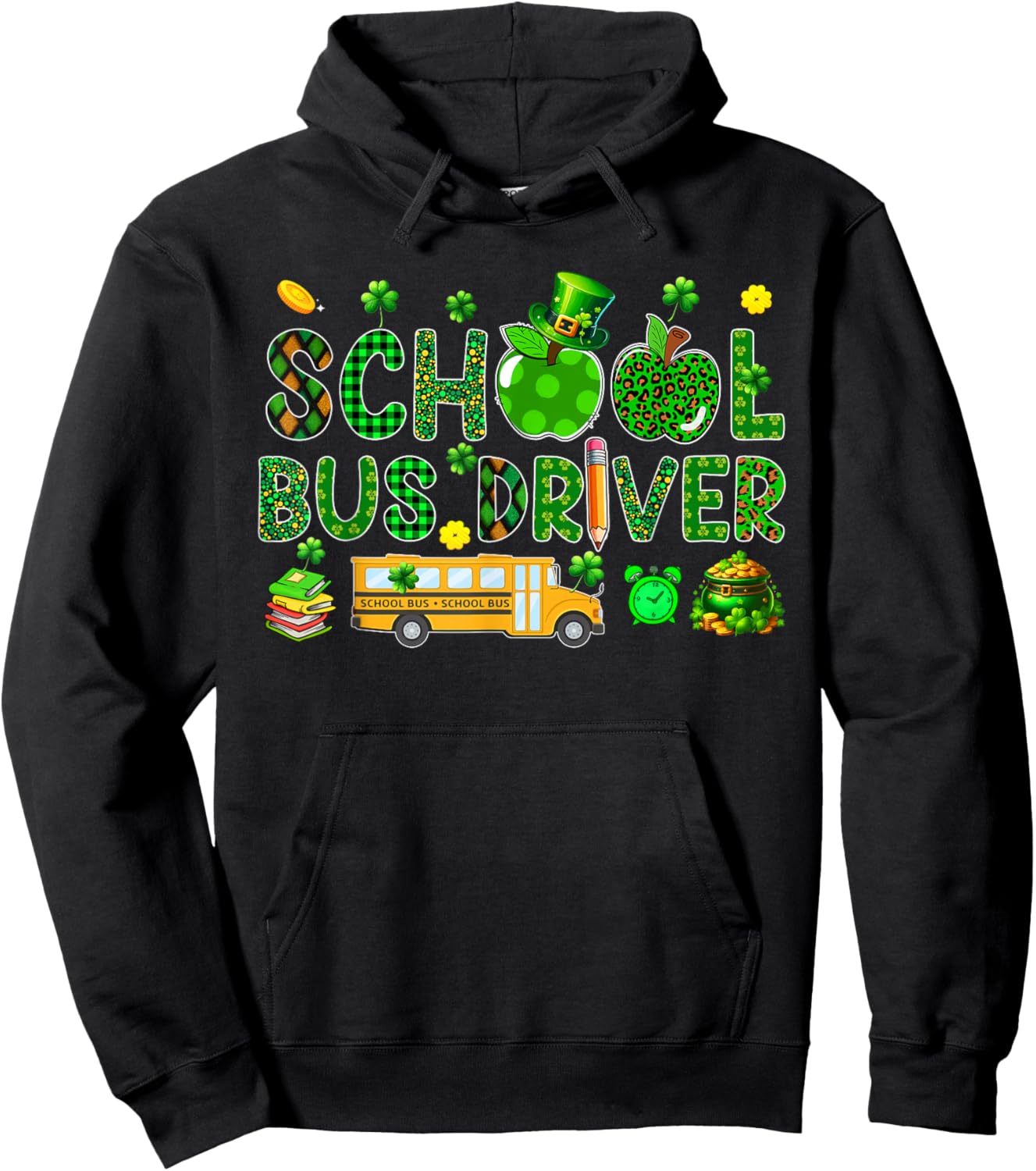 School Bus Driver Tools St. Patrick's Day Shamrocks Lover Hoodie - Hoodie | Black