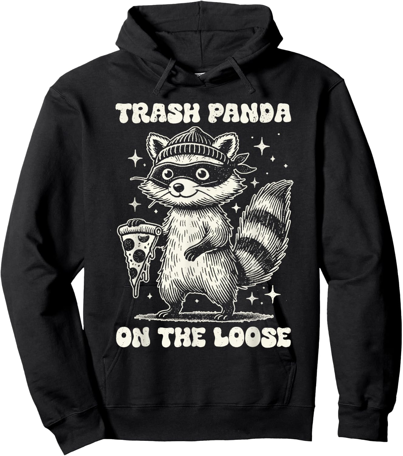 Adult Black Cartoon Trash Panda Pizza Lover Hoodie - Hoodie | Black
