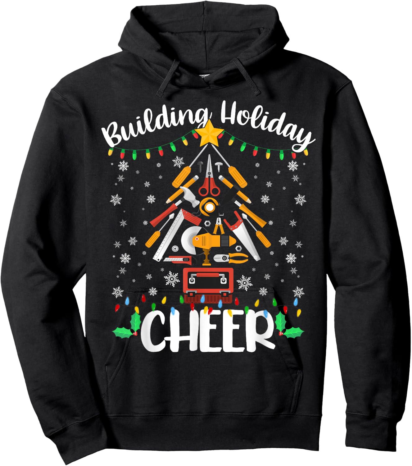Building Holiday Cheer Funny Construction Worker Christmas Hoodie - Hoodie | Black