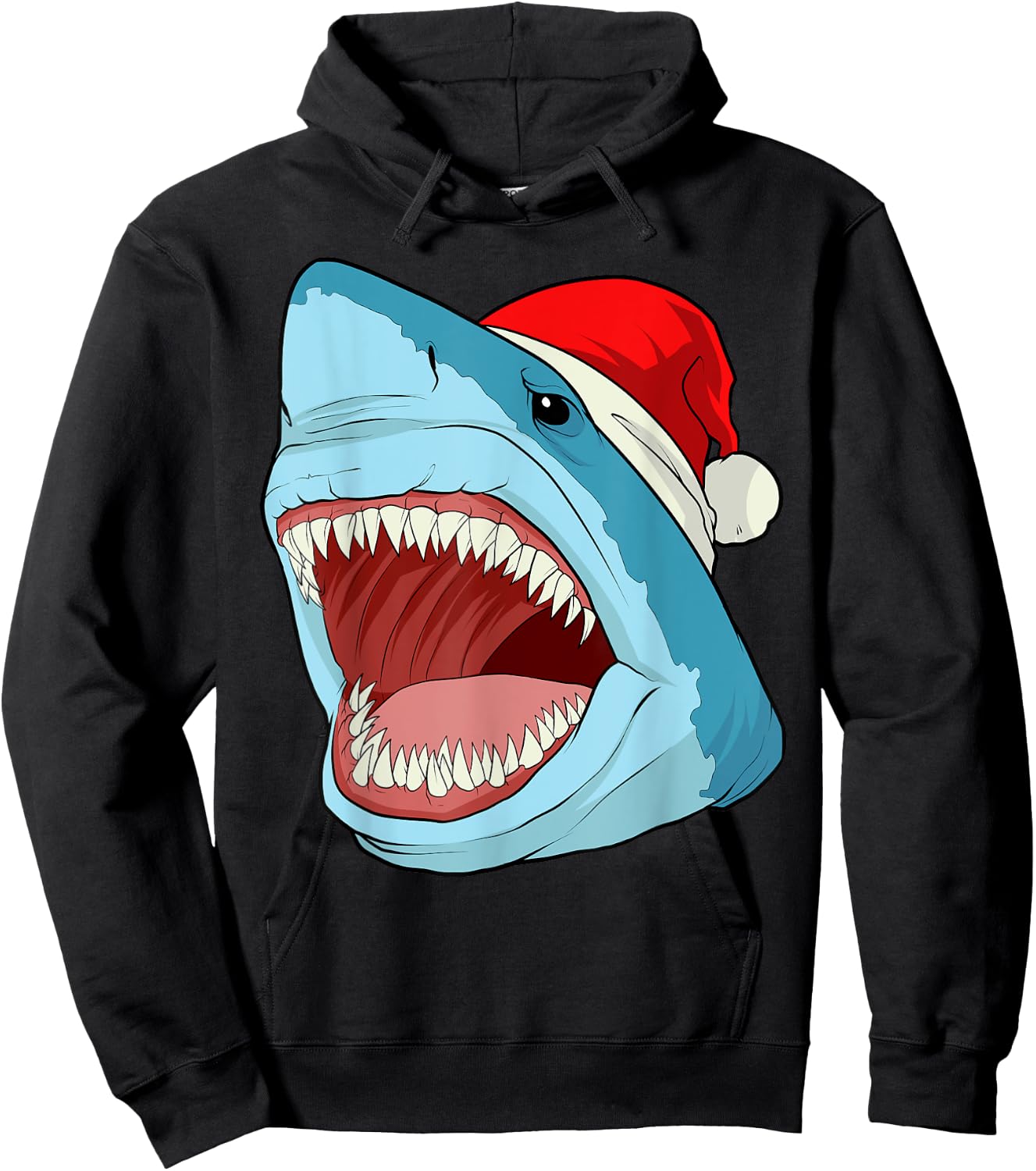 Santa Jaws T Shirt Cool Christmas Shark Pun Xmas Party Hoodie - Hoodie | Black