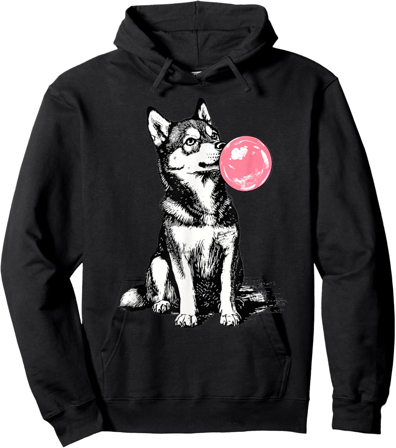Vintage Husky Blowing Bubble Dog Dad Mom Owner Hoodie - Hoodie | Black