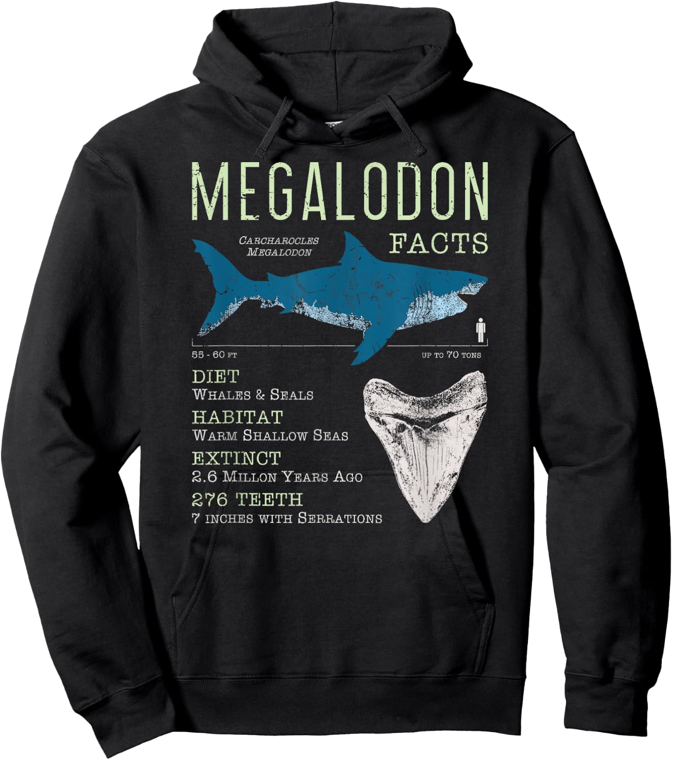 Megalodon | Meg Facts Funny Shark Lover Gift Hoodie - Hoodie | Black