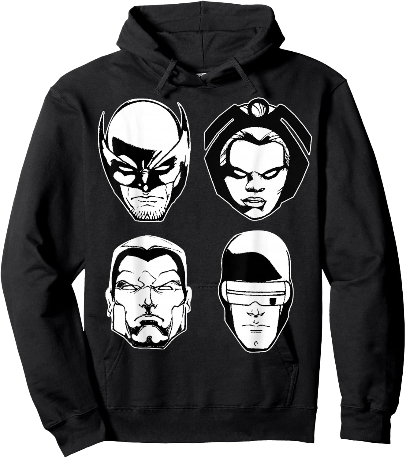 Marvel X-Men Wolverine Storm Colossus Cyclops Heads Hoodie - Hoodie | Black