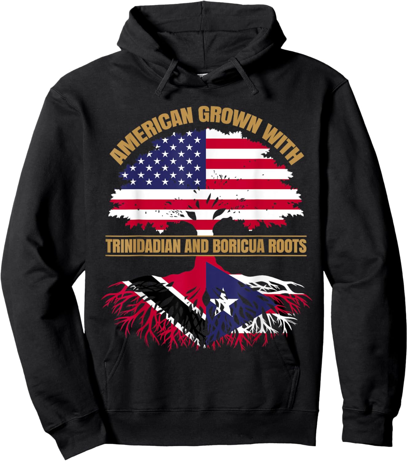 Heritage American Grown with Trinidadian Puerto Rican Roots Hoodie - Hoodie | Black