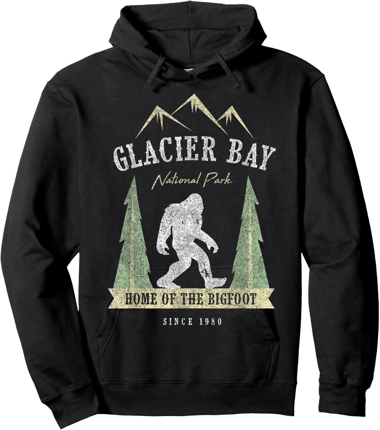 Glacier Bay National Park Shirt Vintage Bigfoot Alaska Gift Hoodie - Hoodie | Black