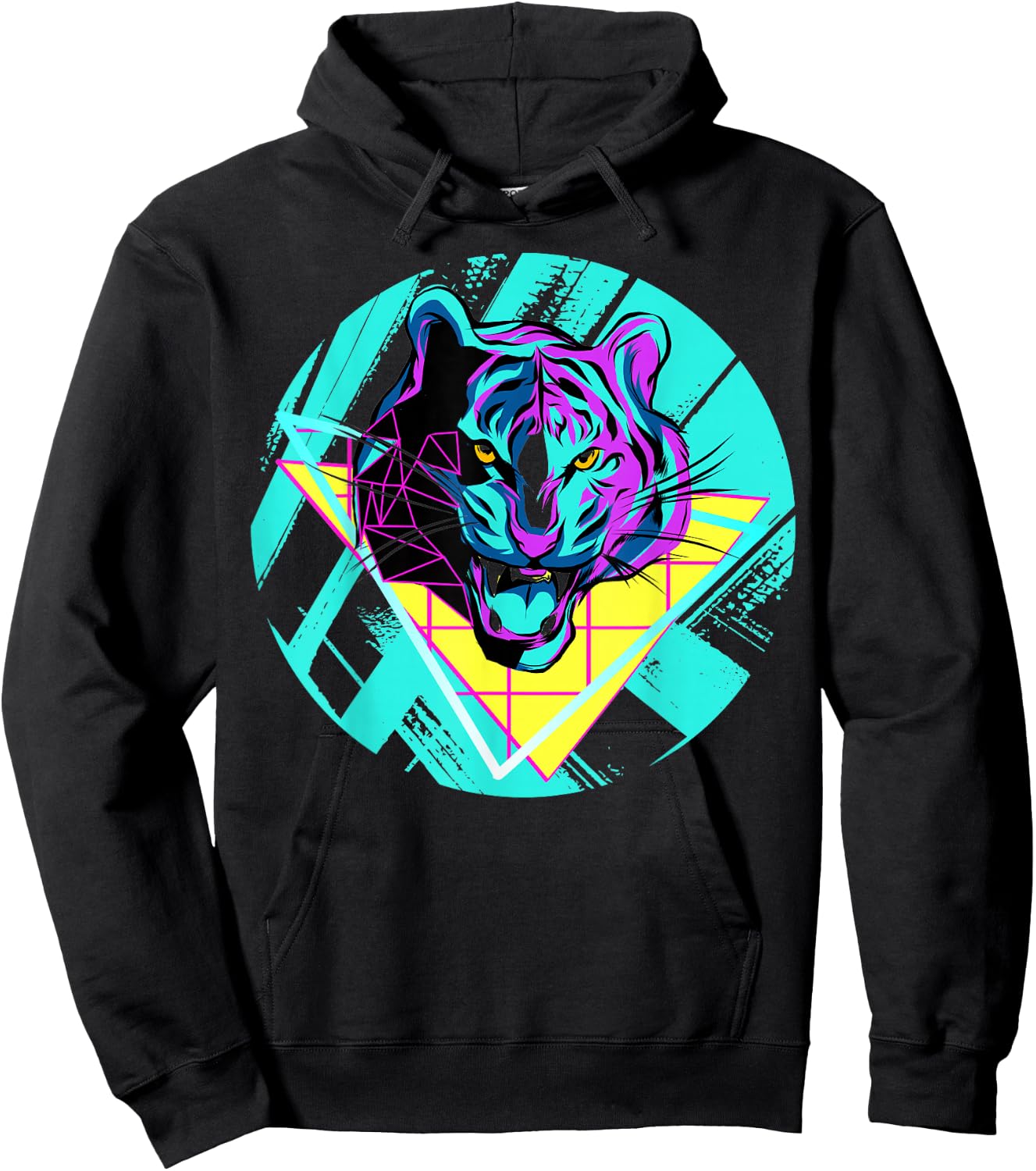 80's Wild Tiger Colorful Party Hoodie - Hoodie | Black