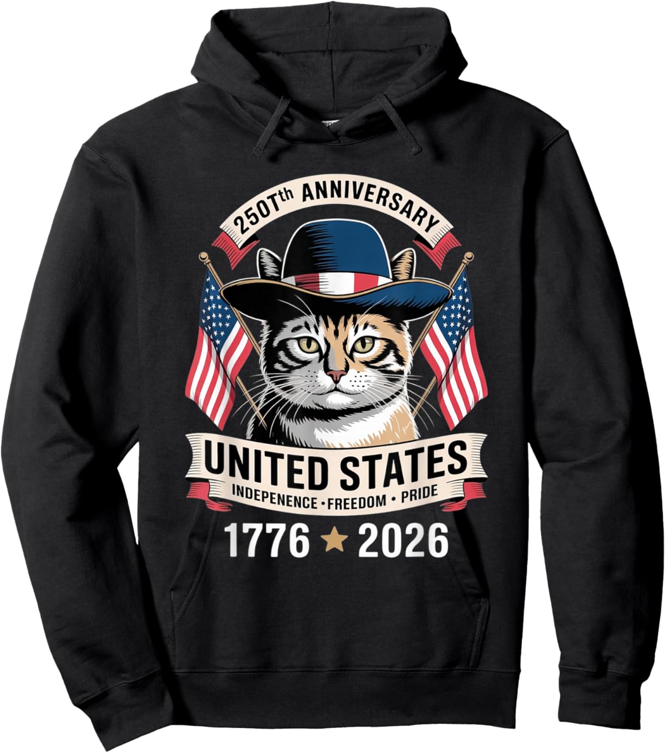 250th Anniversary America Patriotic USA Cat - 4th of July Hoodie - Hoodie | Black