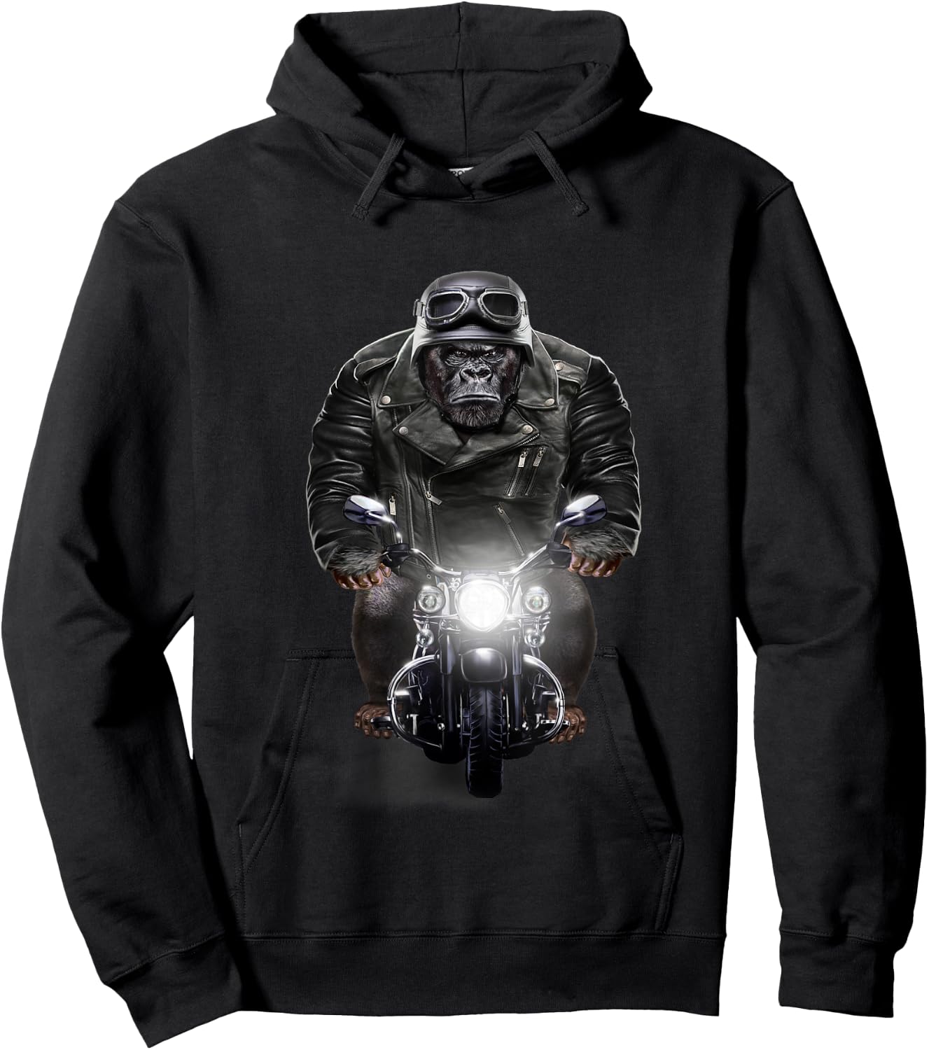 Biker Gorilla in Leather Jacket Ride Motorcycle Hoodie - Hoodie | Black