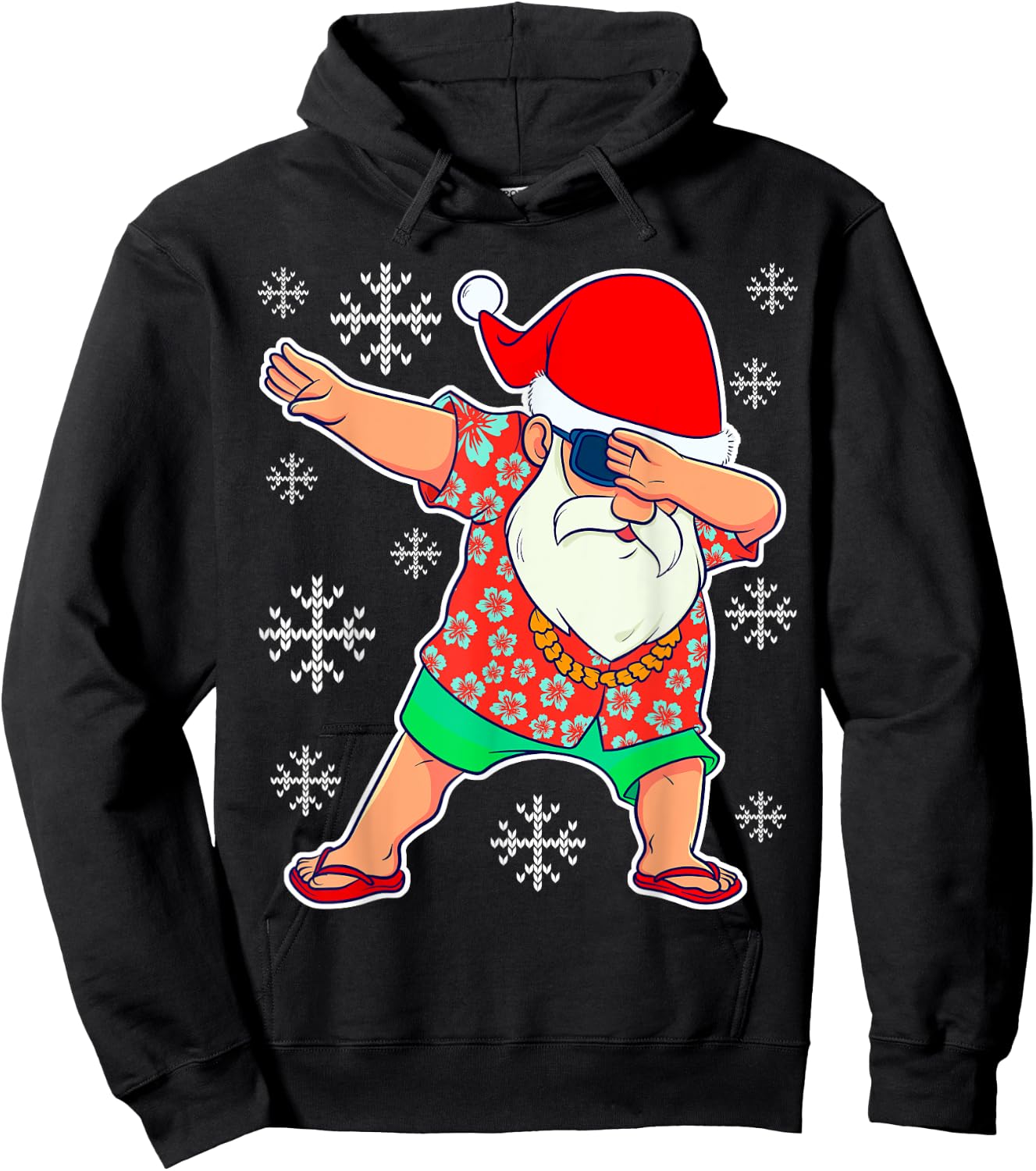 Dabbing Santa, Christmas Summer Tropical Hawaiian Xmas Dab Short Sleeve Hoodie - Hoodie | Black