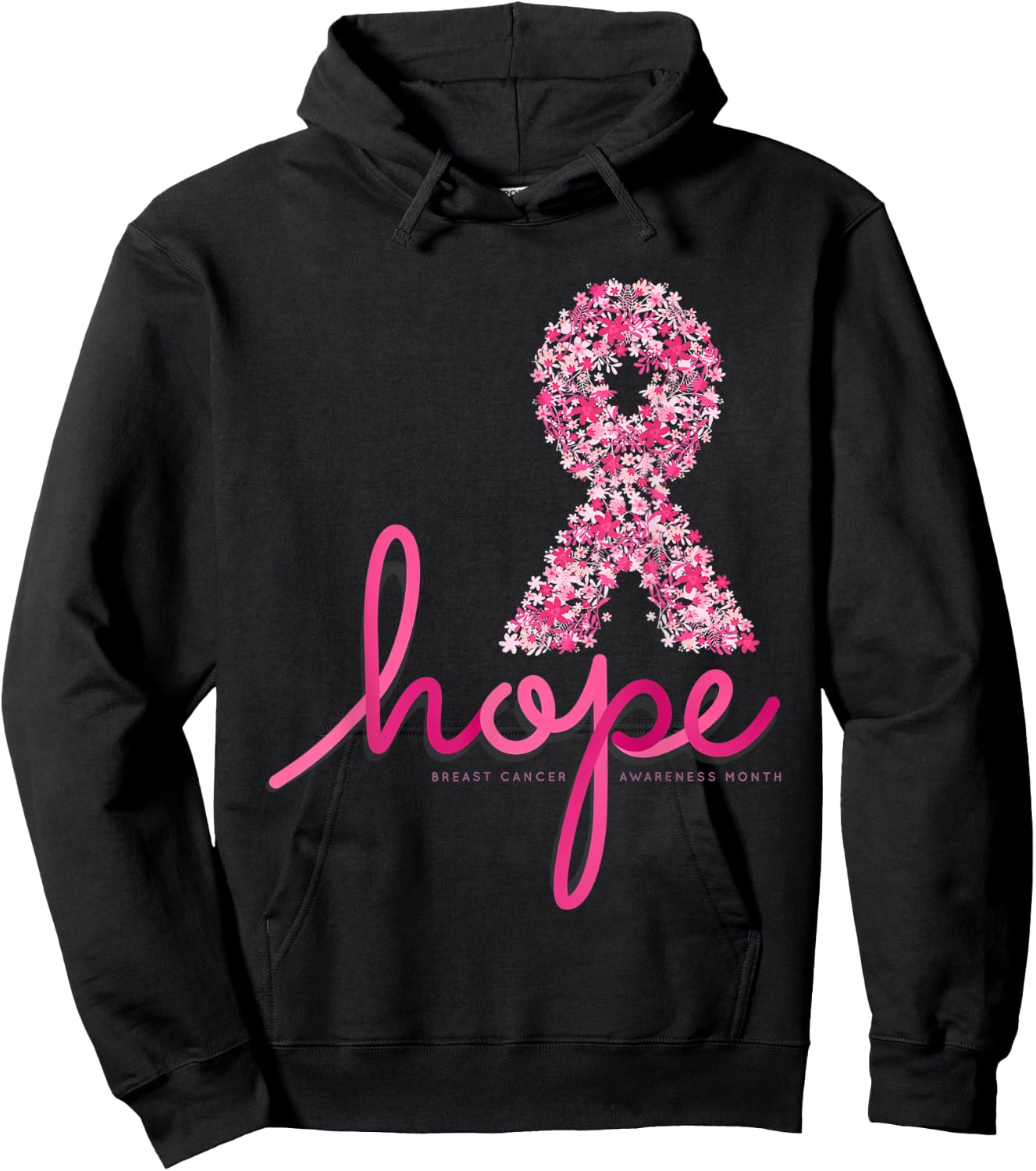 Hope Breast Cancer Awareness Shirt Pink Flowers Ribbon Hoodie - Hoodie | Black