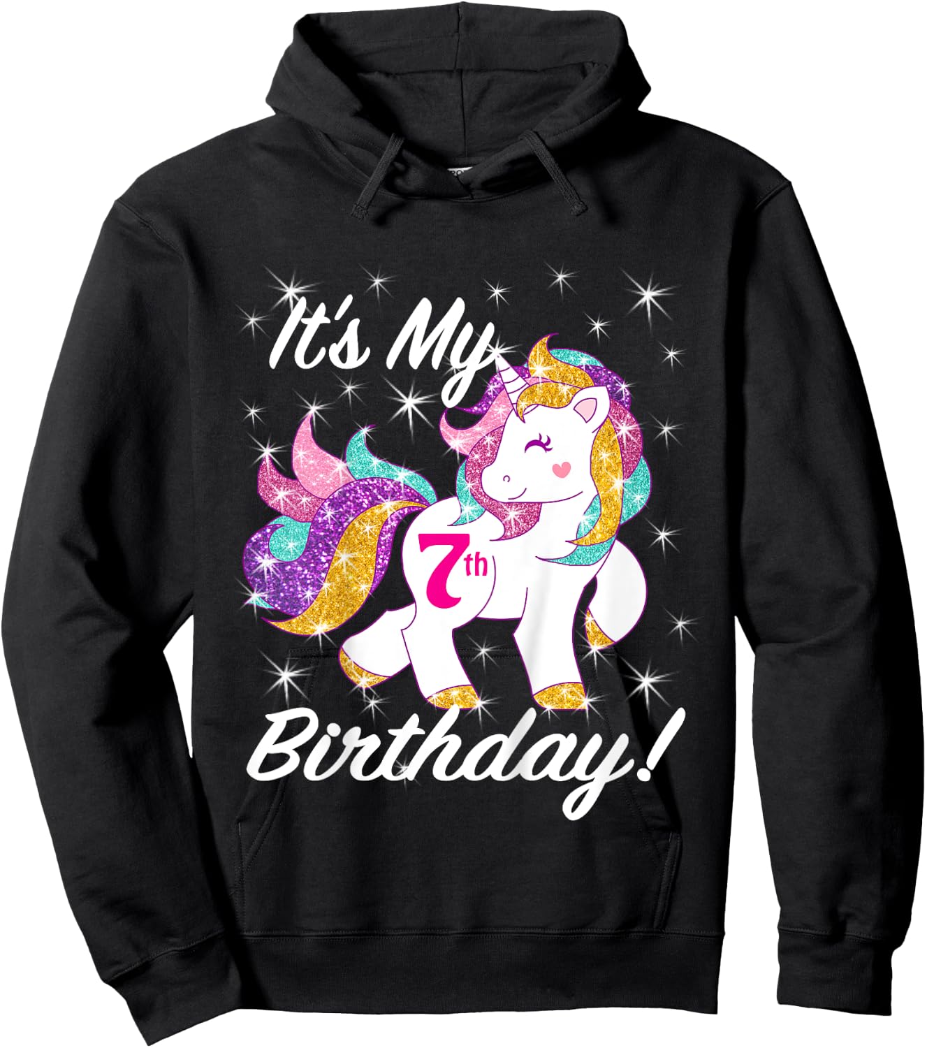 It's My 7th (7 Year Old) Birthday Shirt Girl Unicorn Outfit Hoodie - Hoodie | Black