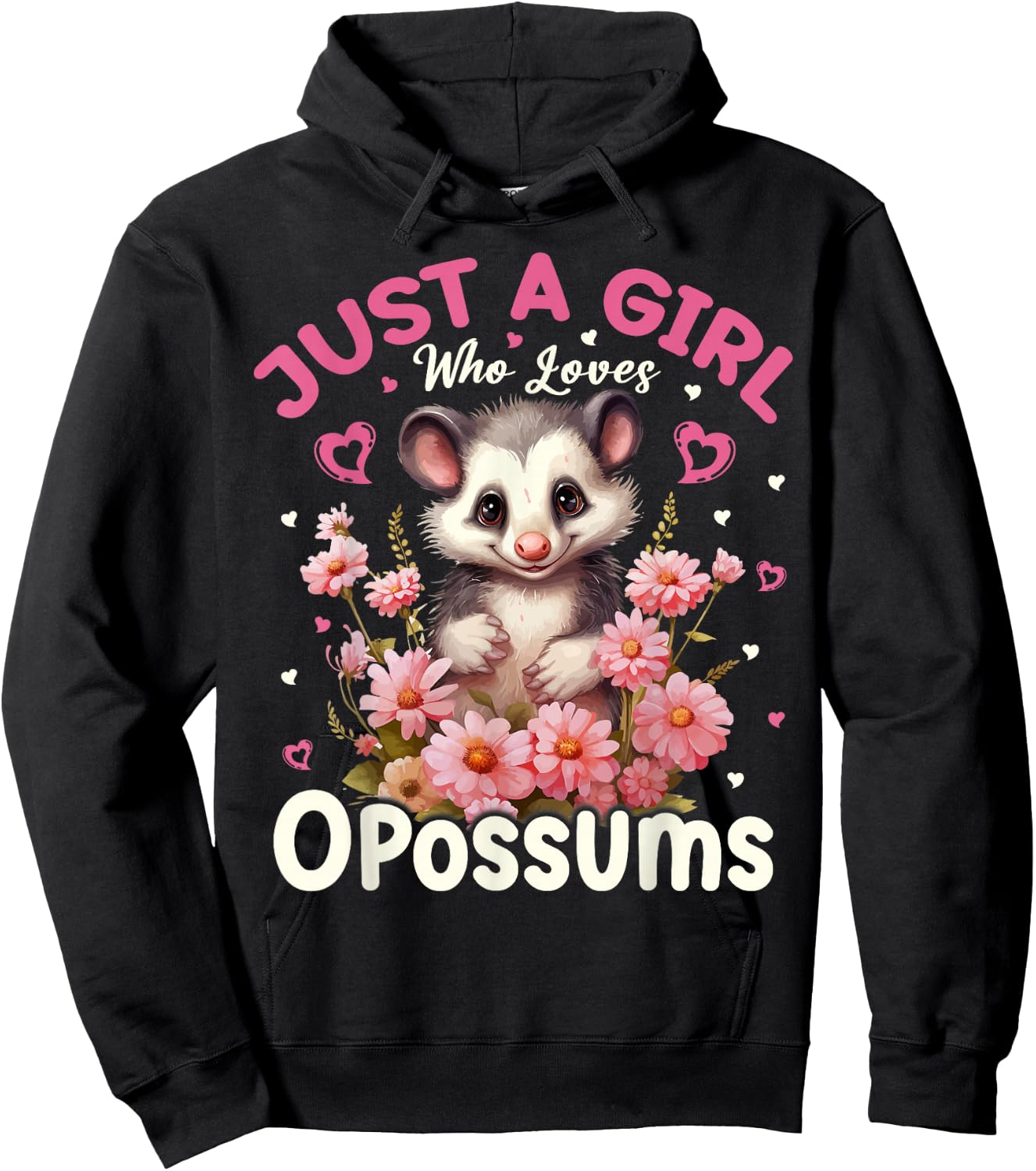 Just A Girl Who Loves Opossums Floral Women Girls Hoodie - Hoodie | Black