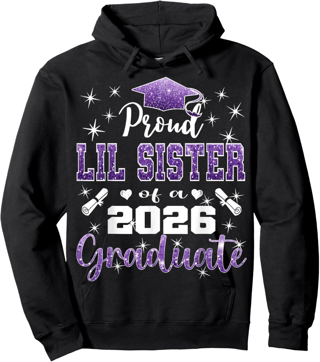 Super Proud Lil Sister of 2026 Graduate Graduation Family Hoodie - Hoodie | Black