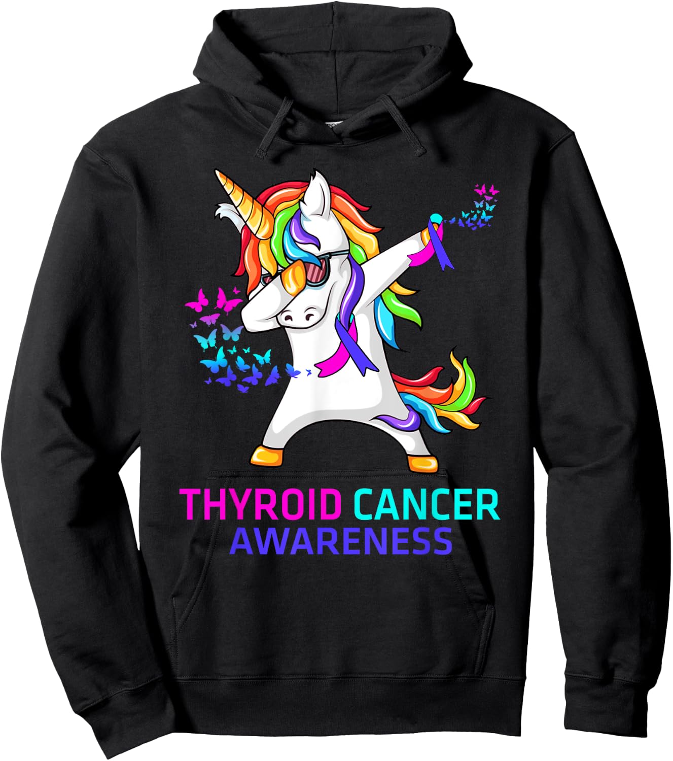 Inspirational Thyroid Cancer Awareness Unicorn Hoodie - Hoodie | Black