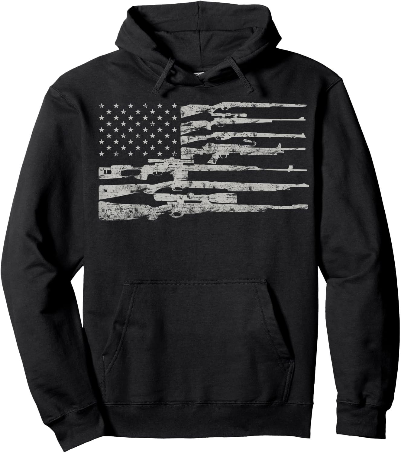 Big American Flag with Machine Guns 2A Flag Shirt Hoodie - Hoodie | Black