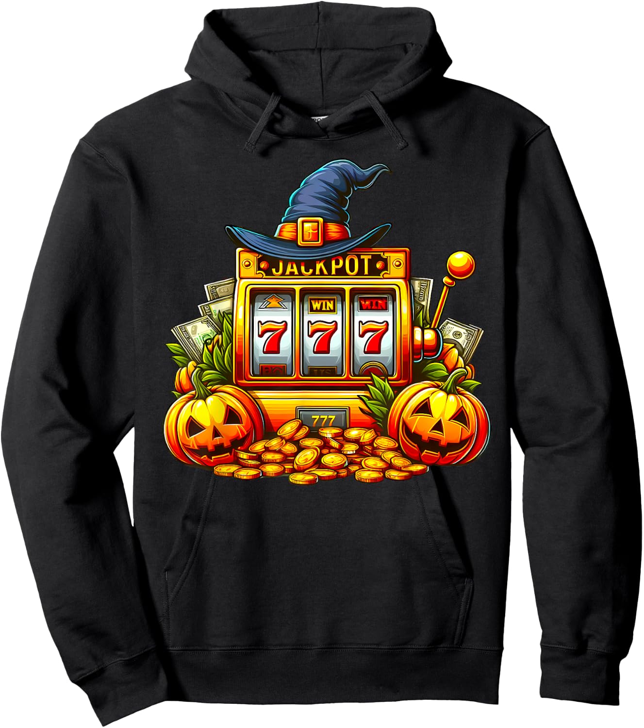 Halloween Slot Machine Casino Money Winner Pumpkins Jackpot Hoodie - Hoodie | Black