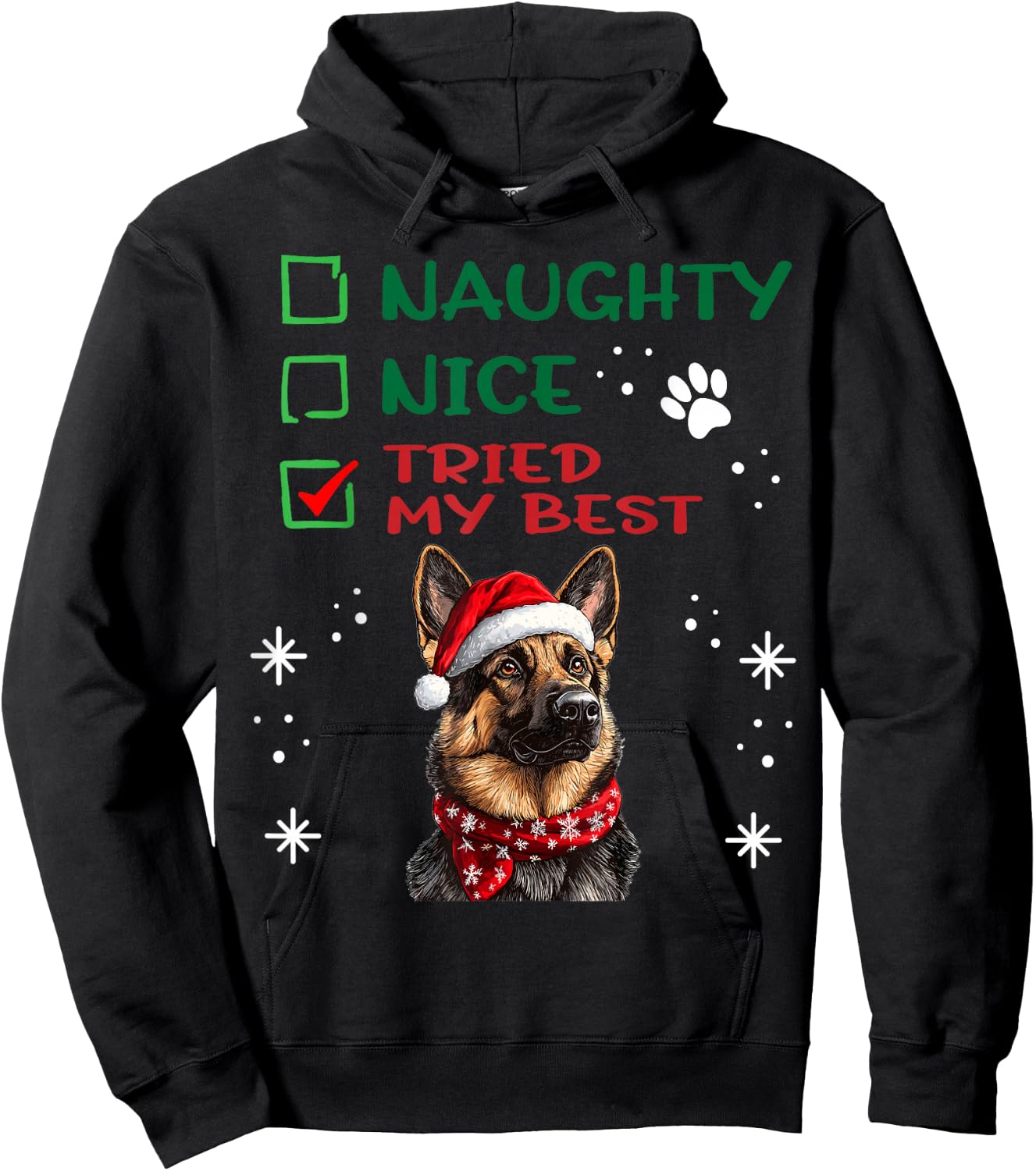 Cute German Shepherd Dog Christmas Naughty Nice Tried my Hoodie - Hoodie | Black