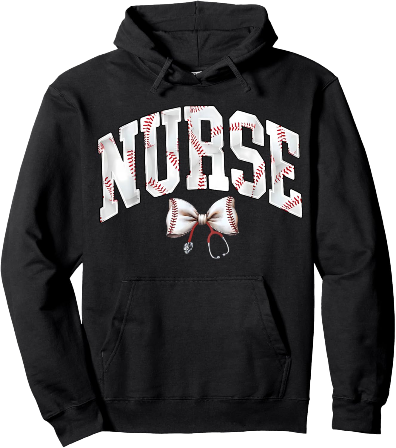 Nurse Baseball Stethoscope Coquette Bow RN Nursing Baseball Hoodie - Hoodie | Black