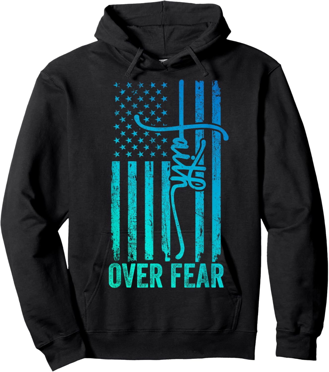 USA Flag Patriotic American Gift USA Faith Over Fear Prayer Hoodie - Hoodie | Black