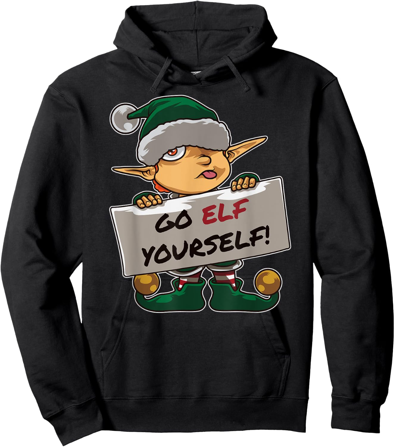 Christmas Bad Elf Dirty Pun "Go Elf Yourself" Provocative Hoodie - Hoodie | Black