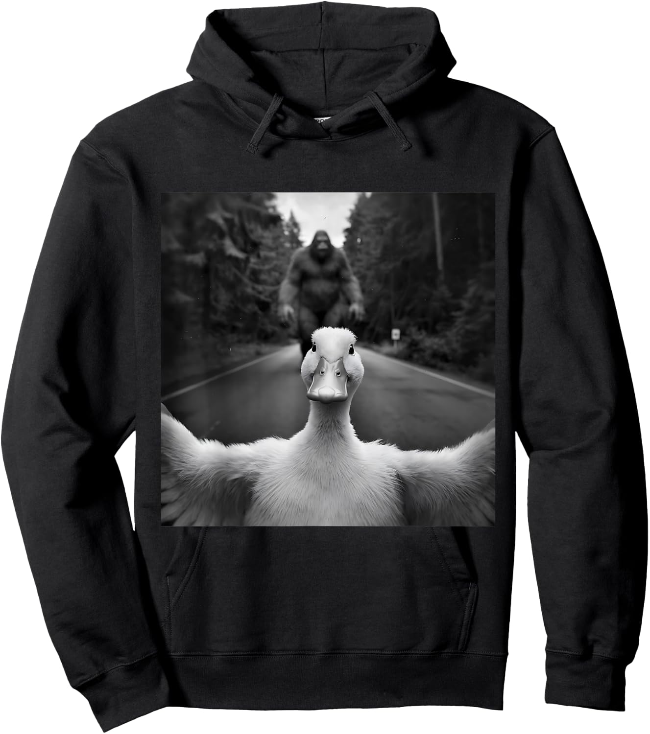 Scared Duck Selfie With Sasquatch Bigfoot, Funny Duck Hoodie - Hoodie | Black