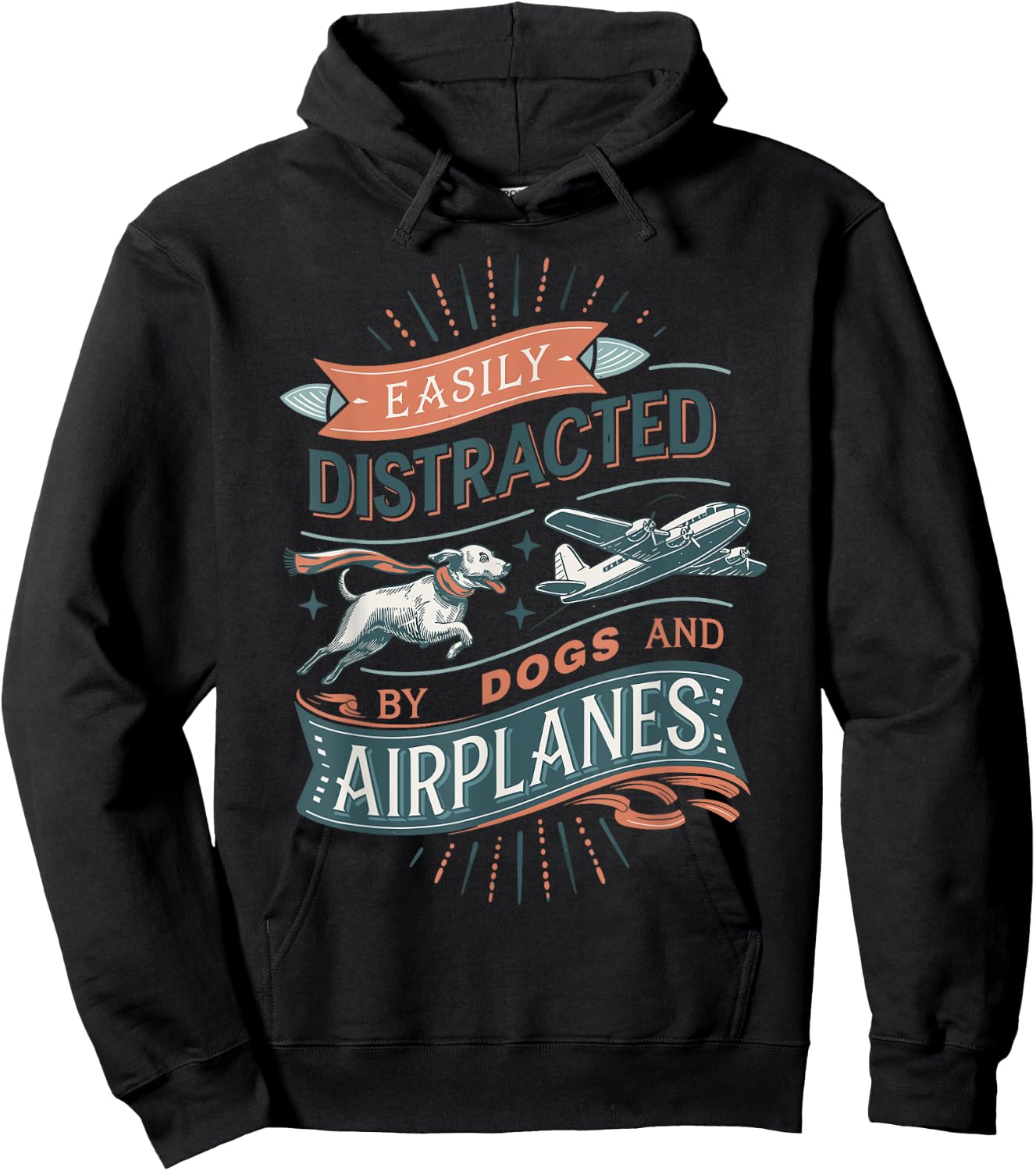 Easily Distracted by Dogs and Airplanes Hoodie - Hoodie | Black