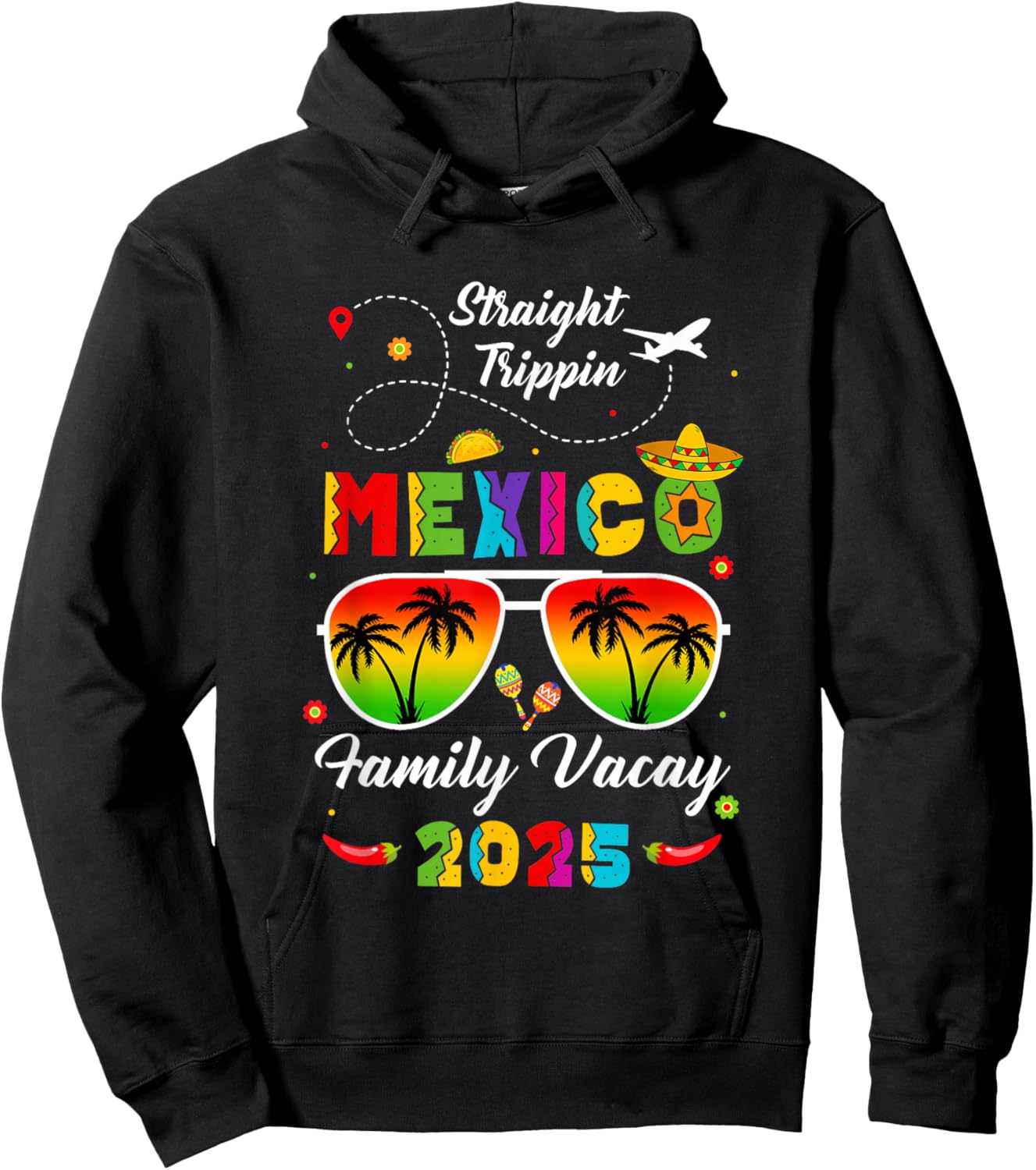 Mexico Family Vacay Vacation Cancun 2025 Straight Trippin Hoodie - Hoodie | Black