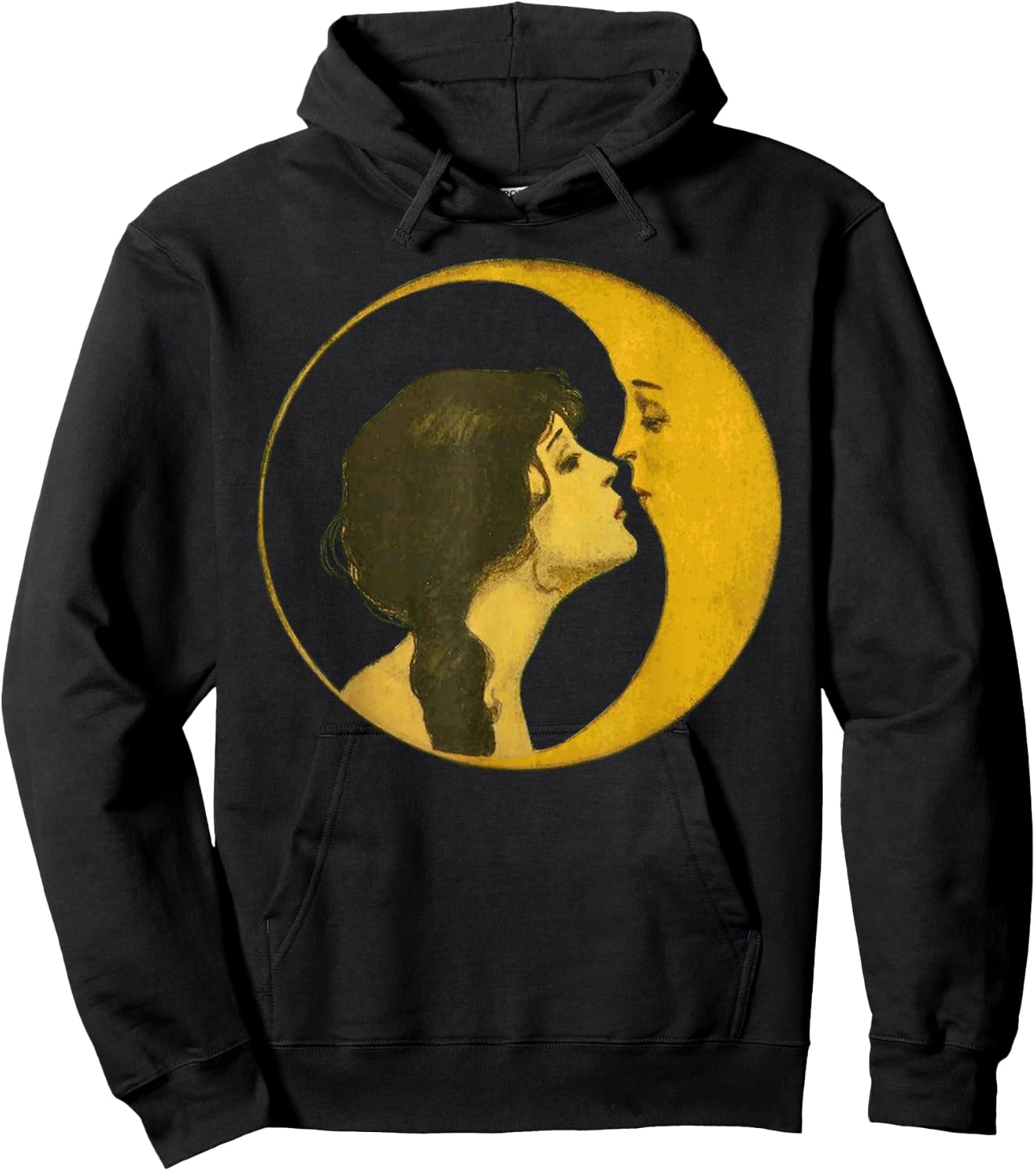 Kiss the Man On The Moon Vintage Art Celestial Gift Hoodie - Hoodie | Black
