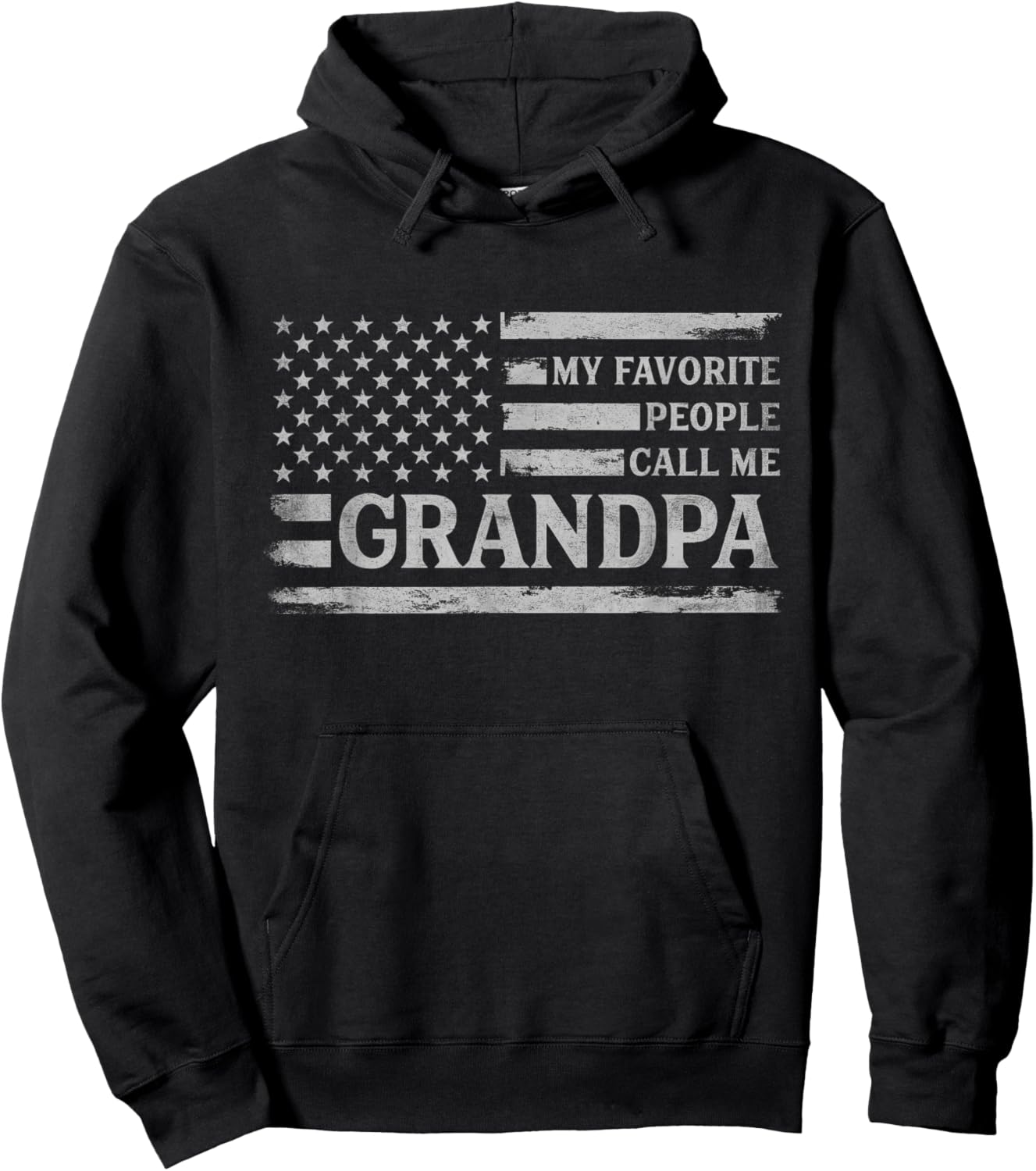 My Favorite People Call Me Grandpa Fathers Day Grey USA Flag Hoodie - Hoodie | Black