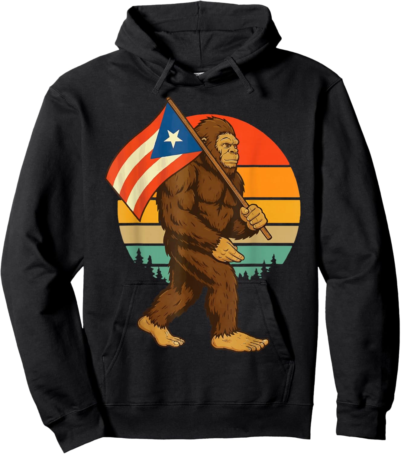 Bigfoot Puerto Rico Flag Retro Boricua Hoodie - Hoodie | Black