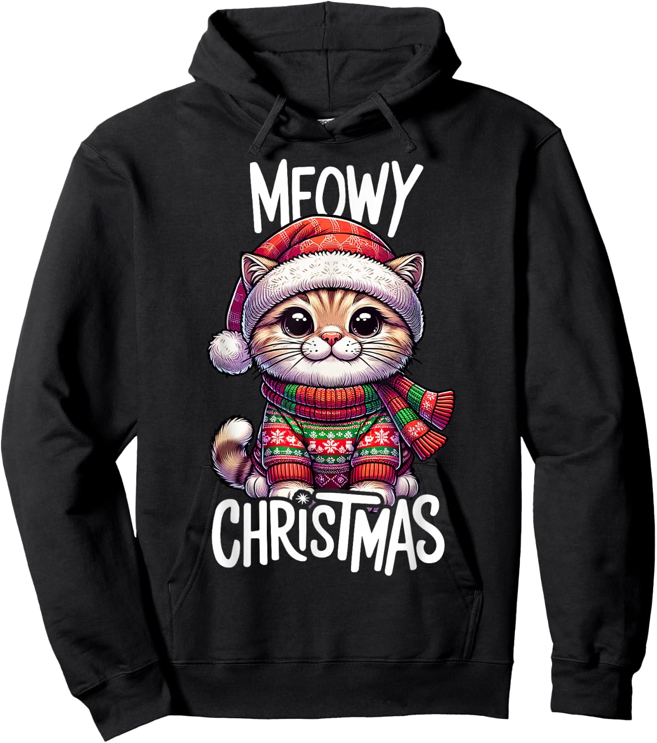 Meowy Christmas Cat Lover Funny Festive Holidays Cute Kitten Hoodie - Hoodie | Black