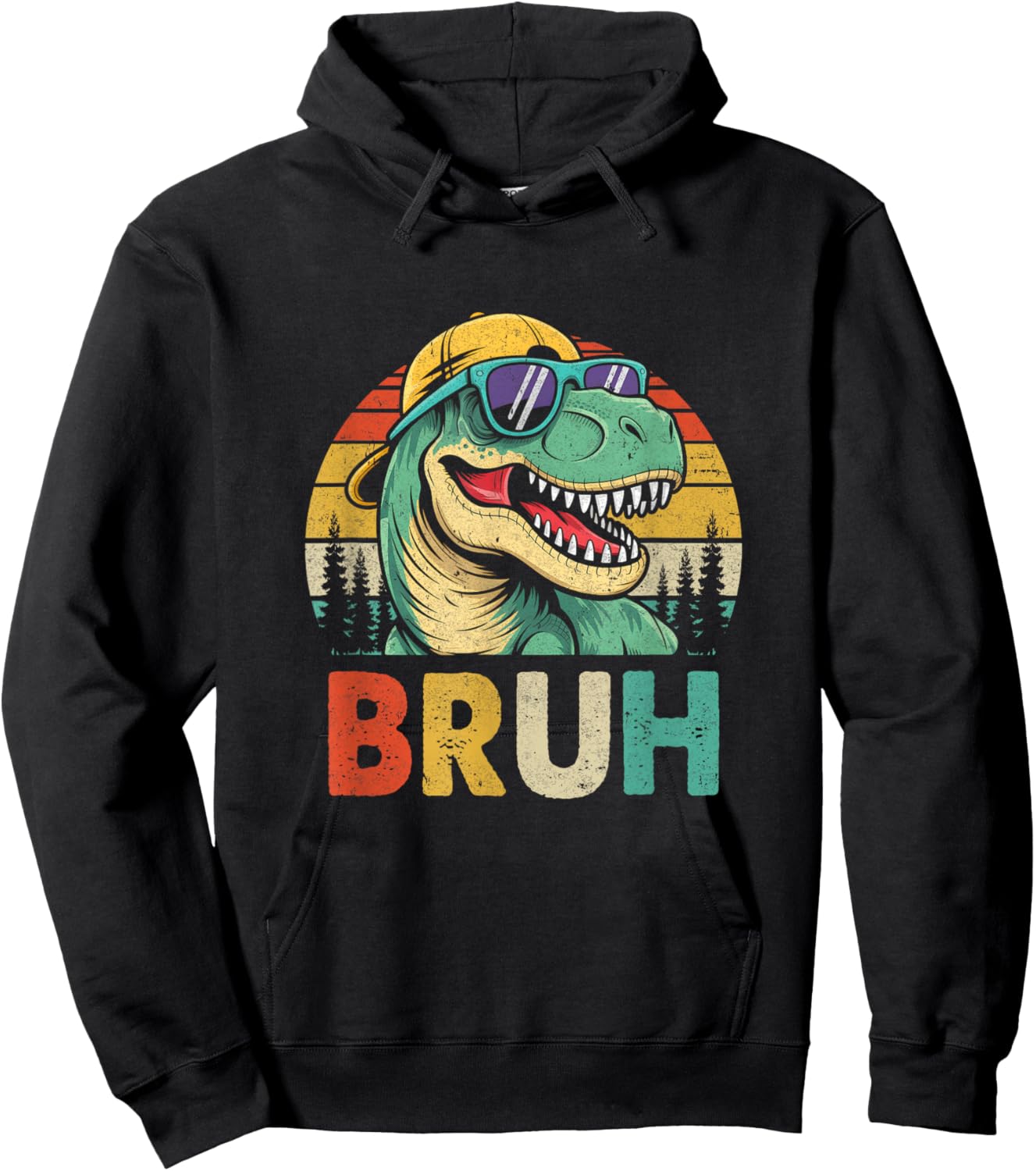 Retro Cool Dino Bruh Meme Funny Dinosaur T-Rex Vintage Hoodie - Hoodie | Black