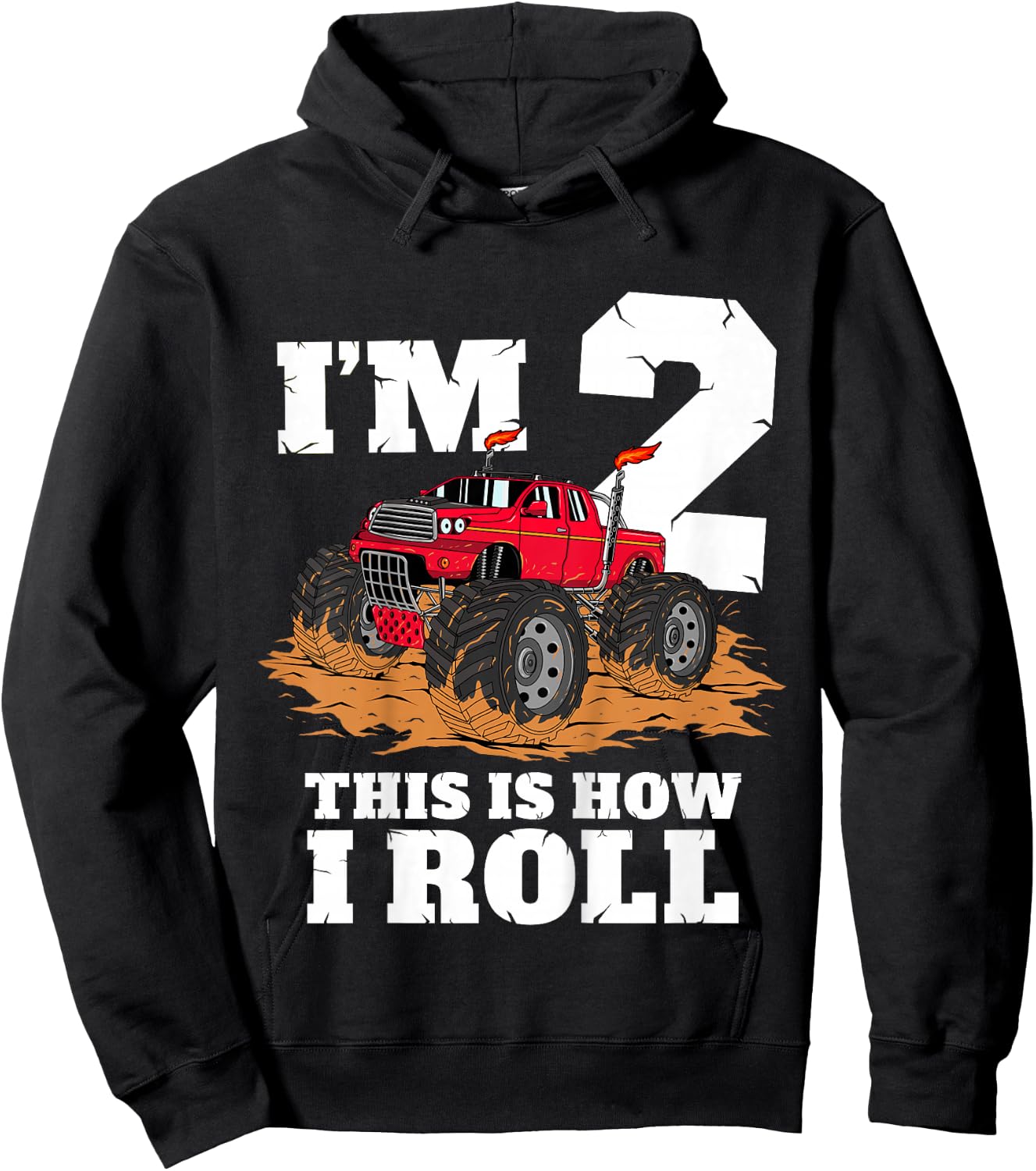 Kids Monster Truck 2nd Birthday Boy 2 Two Year Old Toddler Hoodie - Hoodie | Black