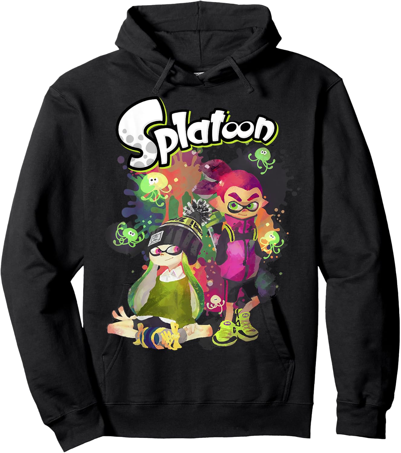 Splatoon Inkling Duo Paint Splatter Poster Hoodie - Hoodie | Black