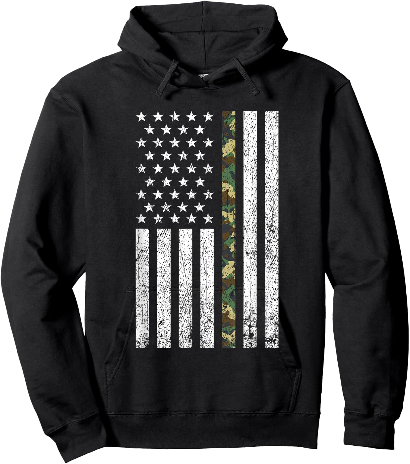 Thin Green Line Military Army Camo American Flag T Shirt Hoodie - Hoodie | Black