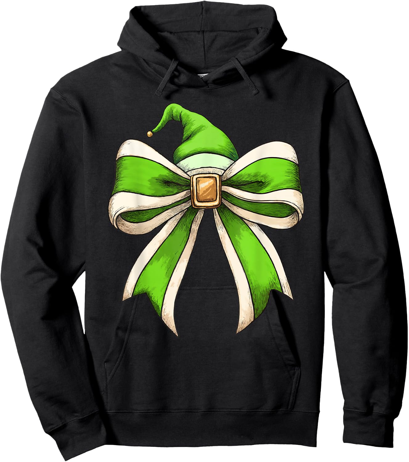 Coquette Christmas Bow Girls Women Holiday Ribbon Green Elf Hoodie - Hoodie | Black