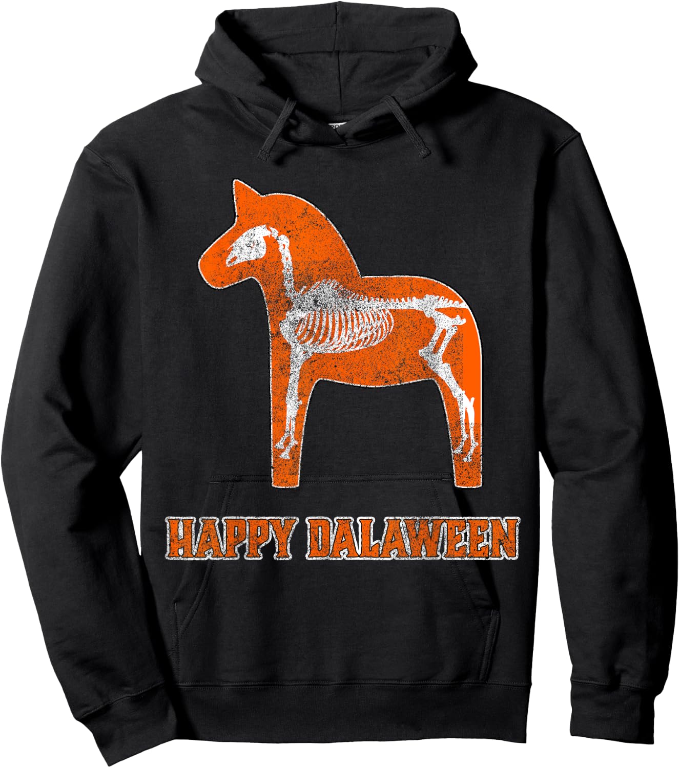 Swedish Halloween Happy Dalaween Scary Dala Horse Skeleton Hoodie - Hoodie | Black