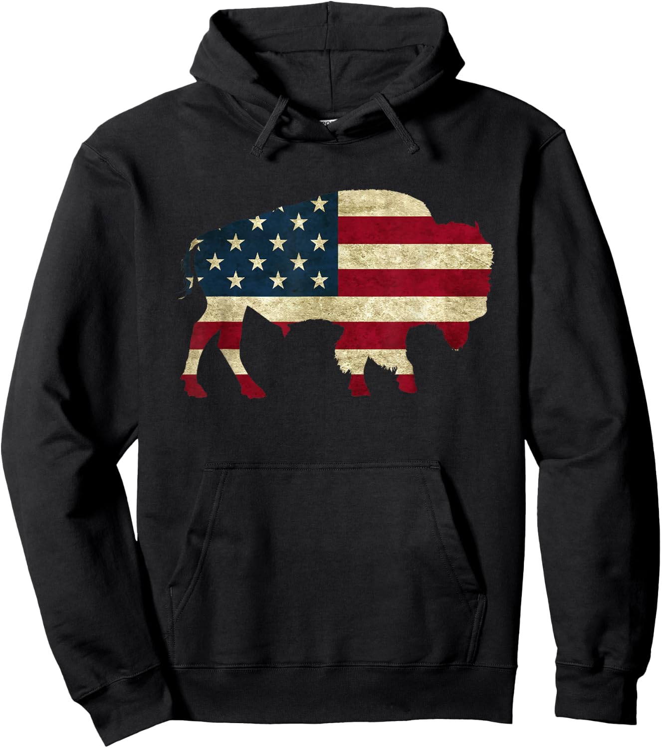 Vintage Buffalo American flag Bison Patriotic gift Hoodie - Hoodie | Black
