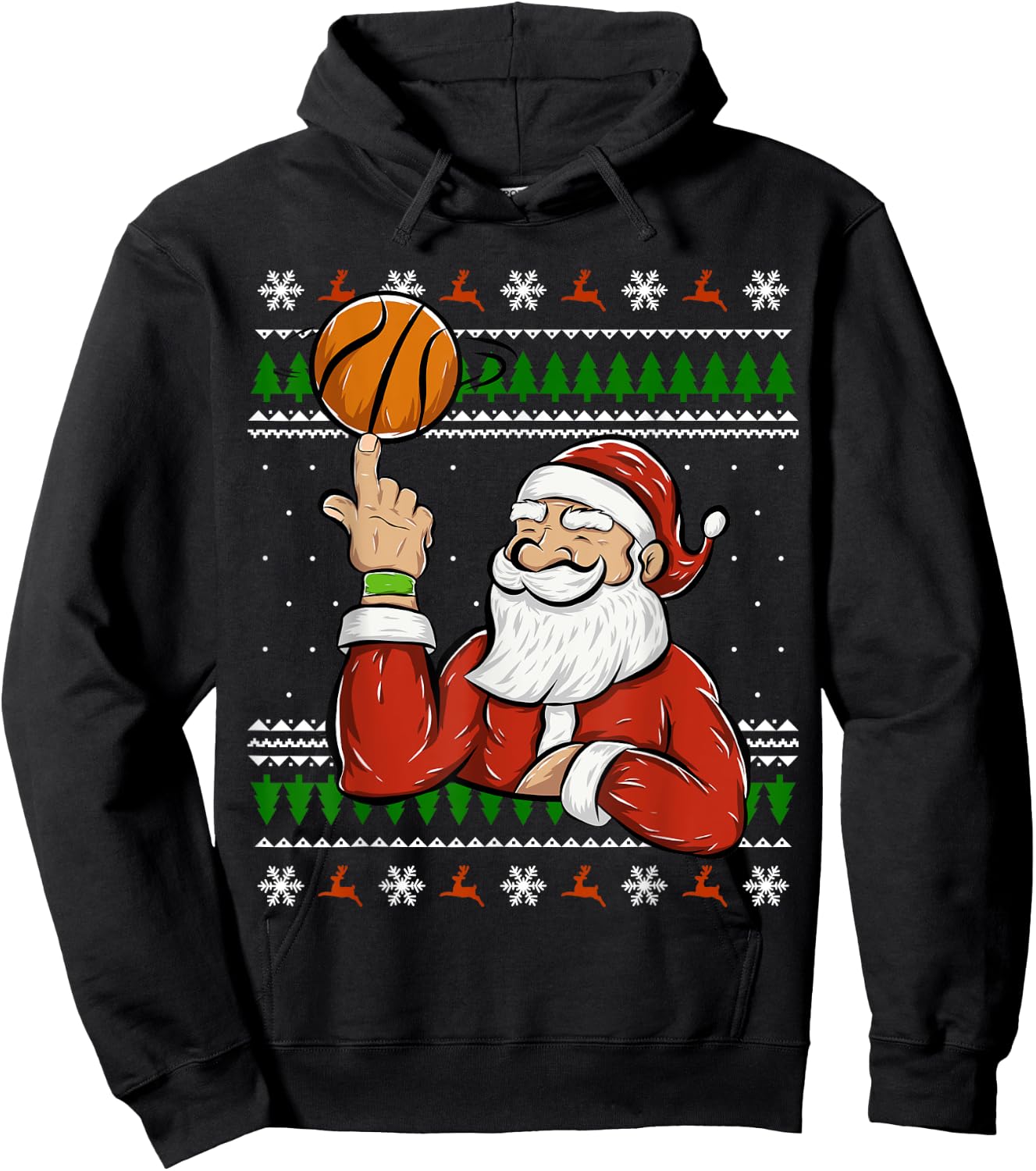 Santa Playing Basketball | Christmas Ugly Sweater Hoodie - Hoodie | Black