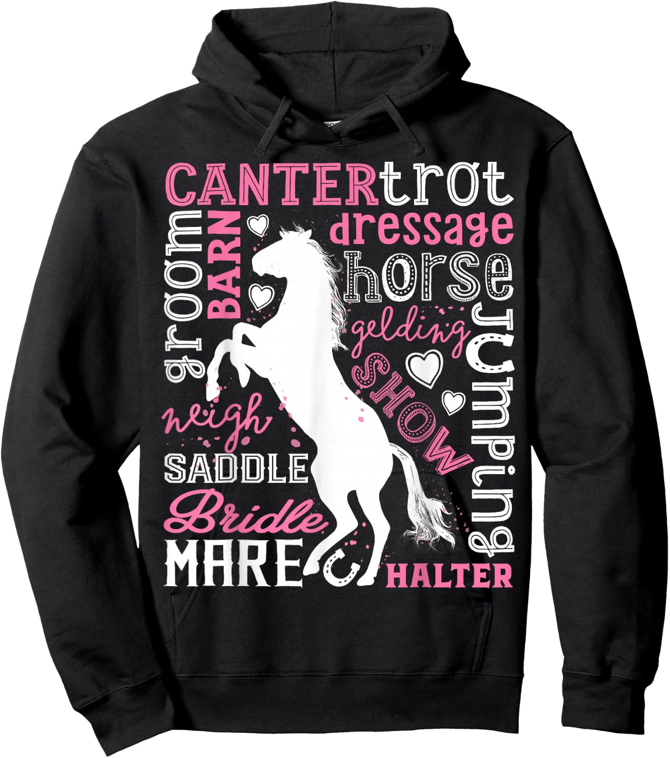 Horse Typography Word Art Girls Horseback Riding Equestrian Hoodie - Hoodie | Black