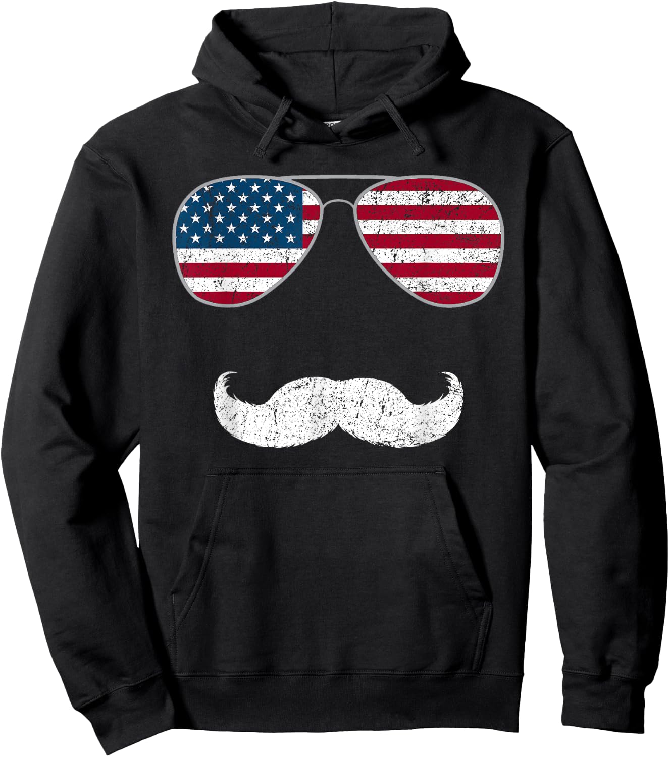 American Flag Sunglasses Mustache Novelty Hoodie - Hoodie | Black