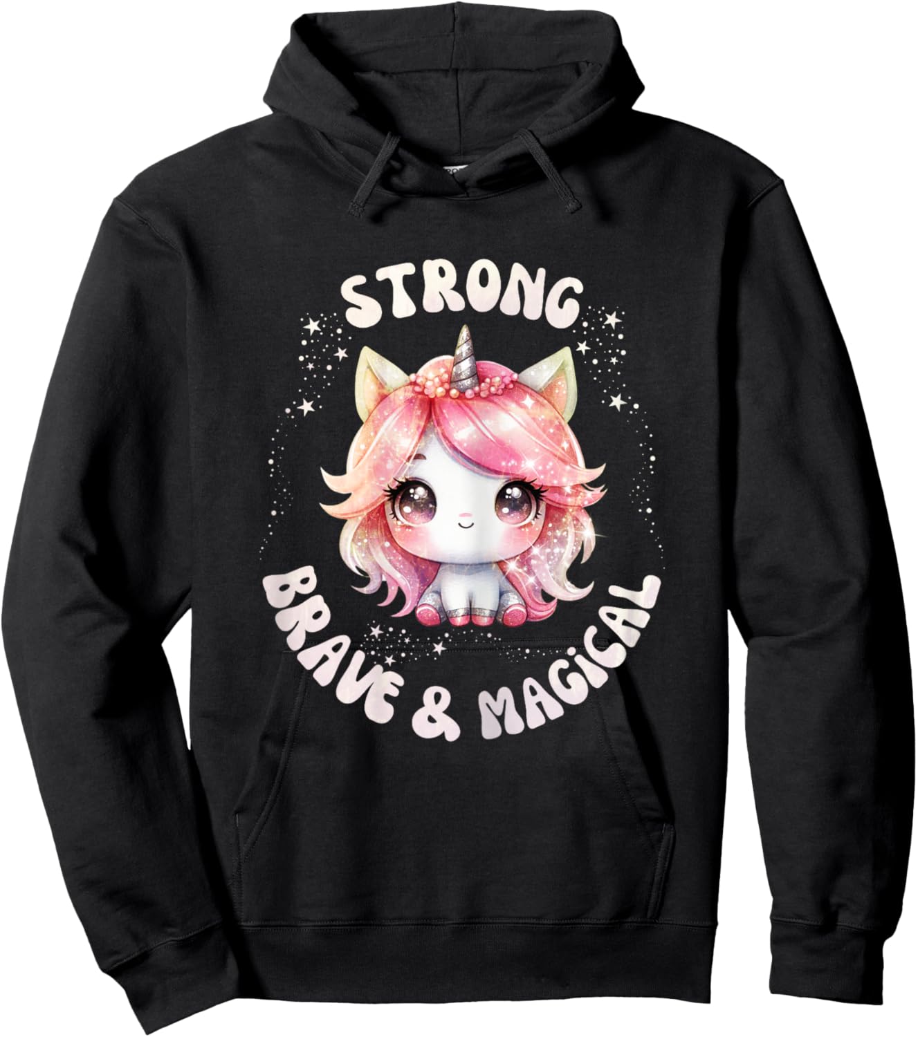 Strong Brave and Magical Rainbow Unicorn Hoodie - Hoodie | Black