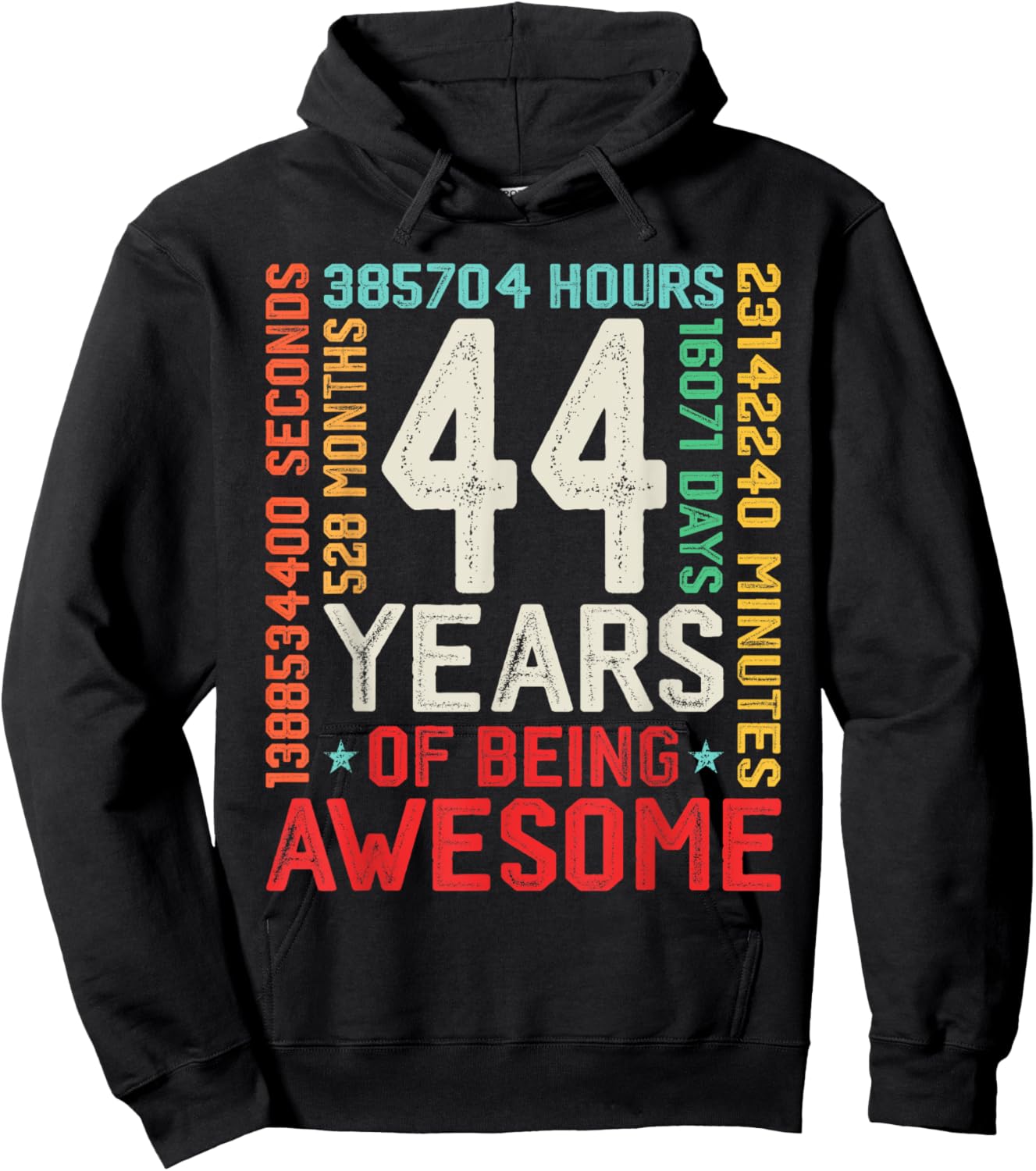 Retro 44th Birthday Countdown 44 Years Old Awesome Men Women Hoodie - Hoodie | Black