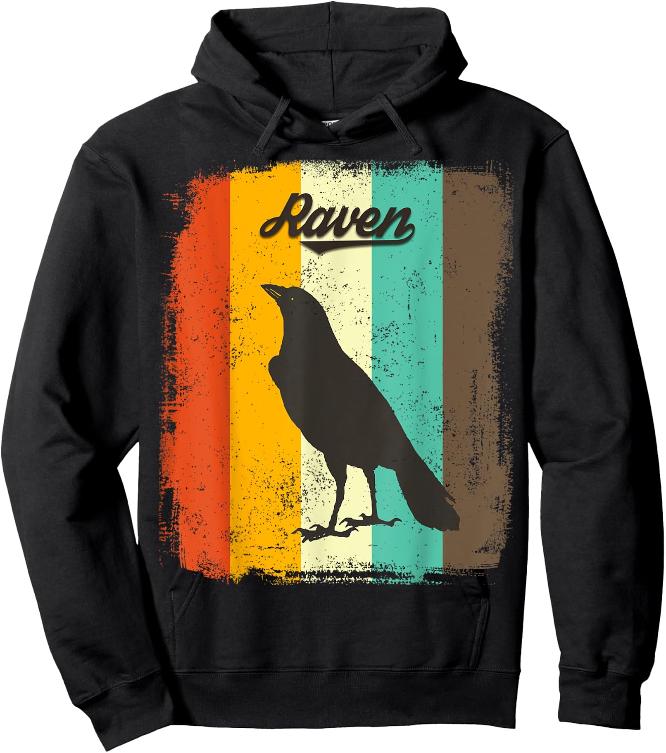 Raven Retro 70s Vintage Bird Lover Art Hoodie - Hoodie | Black