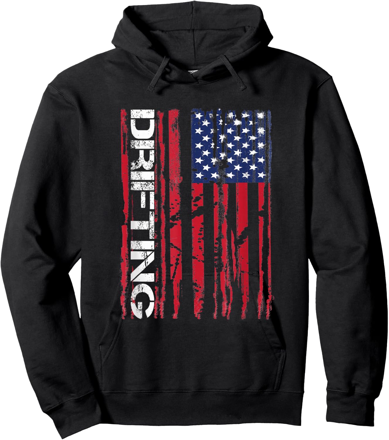 Vintage American Flag Car Racing Drifting Hoodie - Hoodie | Black