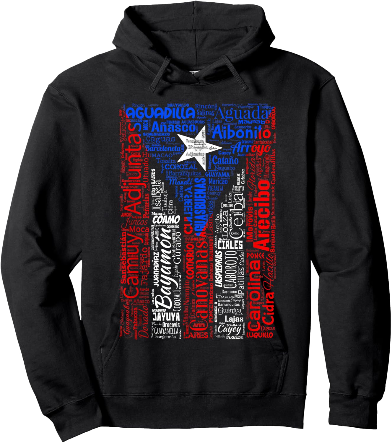 Puerto Rican Flag Shirt with Towns and Cities of Puerto Rico Hoodie - Hoodie | Black