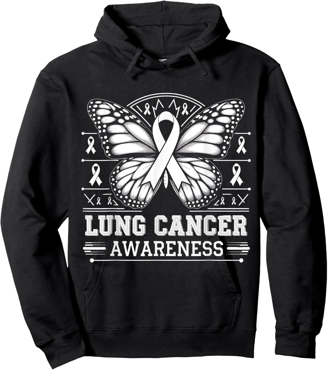 Butterfly Lung Cancer Awareness Month Support White Ribbon Hoodie - Hoodie | Black